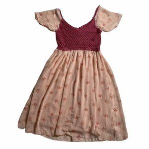 Free People Burgundy and Peach Midi Dress
